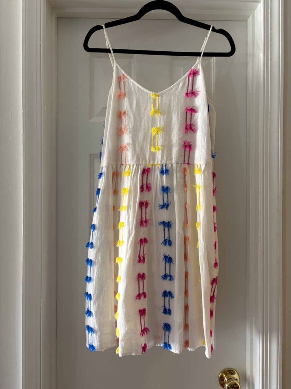 LOFT Cream Dress with Pink, Blue & Yellow Embroidered Tassels